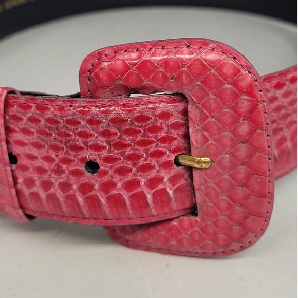 Sunco 80s Pink Snakeskin Wide Belt Vintage Statement Accessory Bold Style - Picture 4 of 6